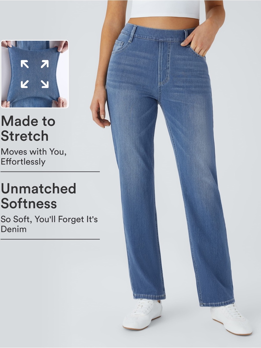 HALARA Light Blue Stretch Straight-Leg Jeans